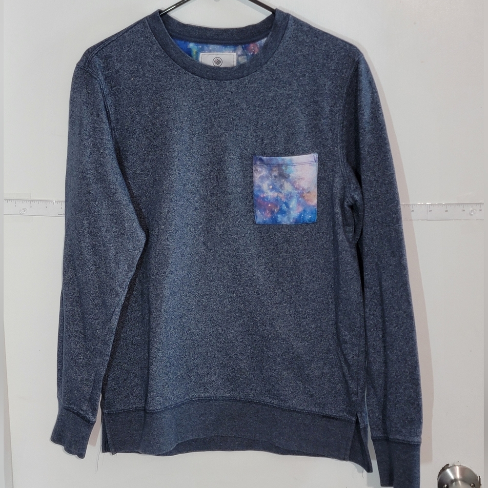 Blue Sweatshirt with Galaxy Pocket Size Medium - Unisex